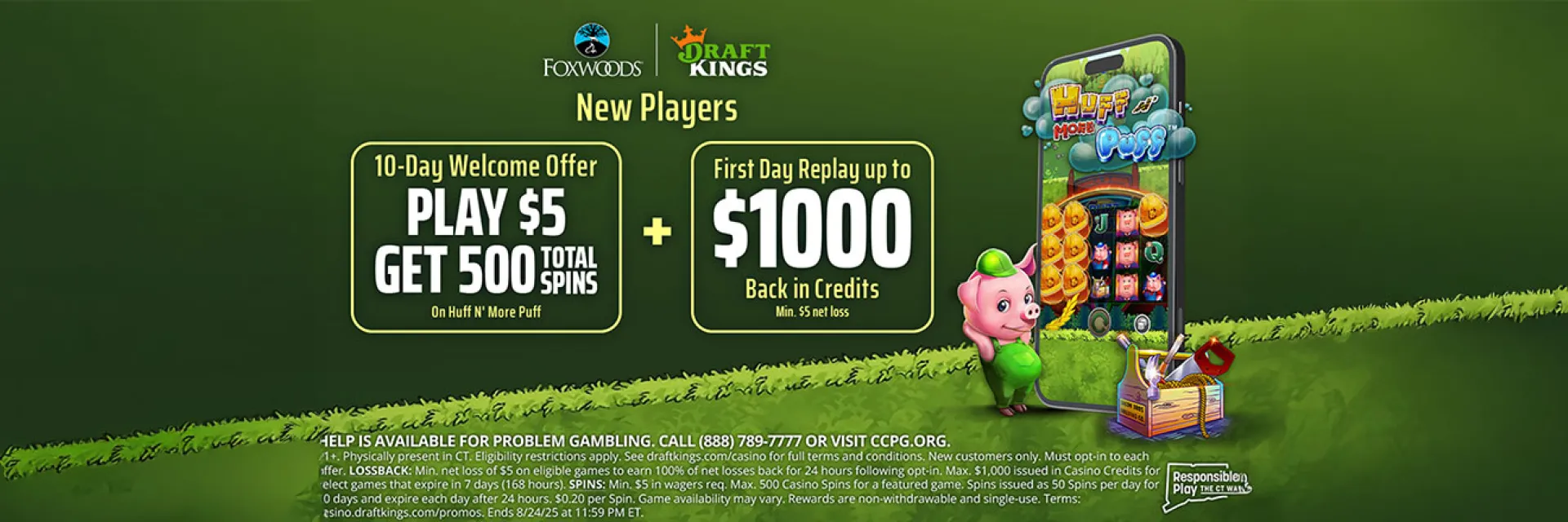 DraftKings Play $5 Get 500 Spins